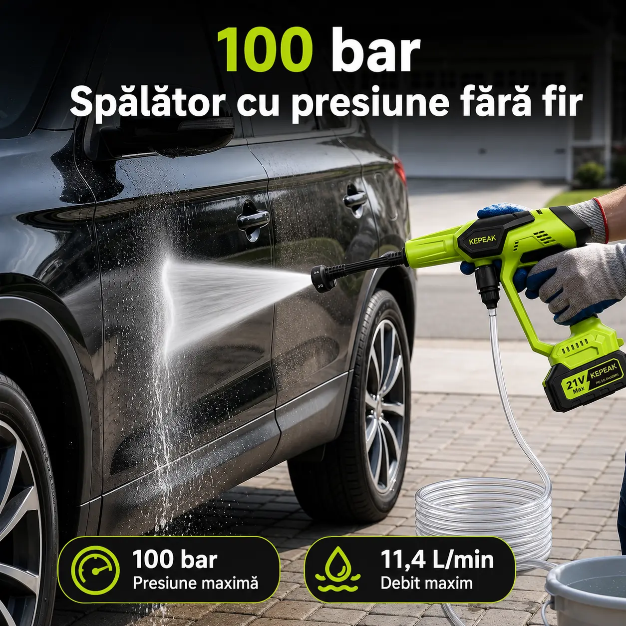 Mașină de spălat portabilă fără fir 100 bar — imaginea 3